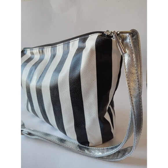 Unbranded Black & White Striped Beetlejuice Inspired Bag w/ Silver Adj Strap - Picture 7 of 13
